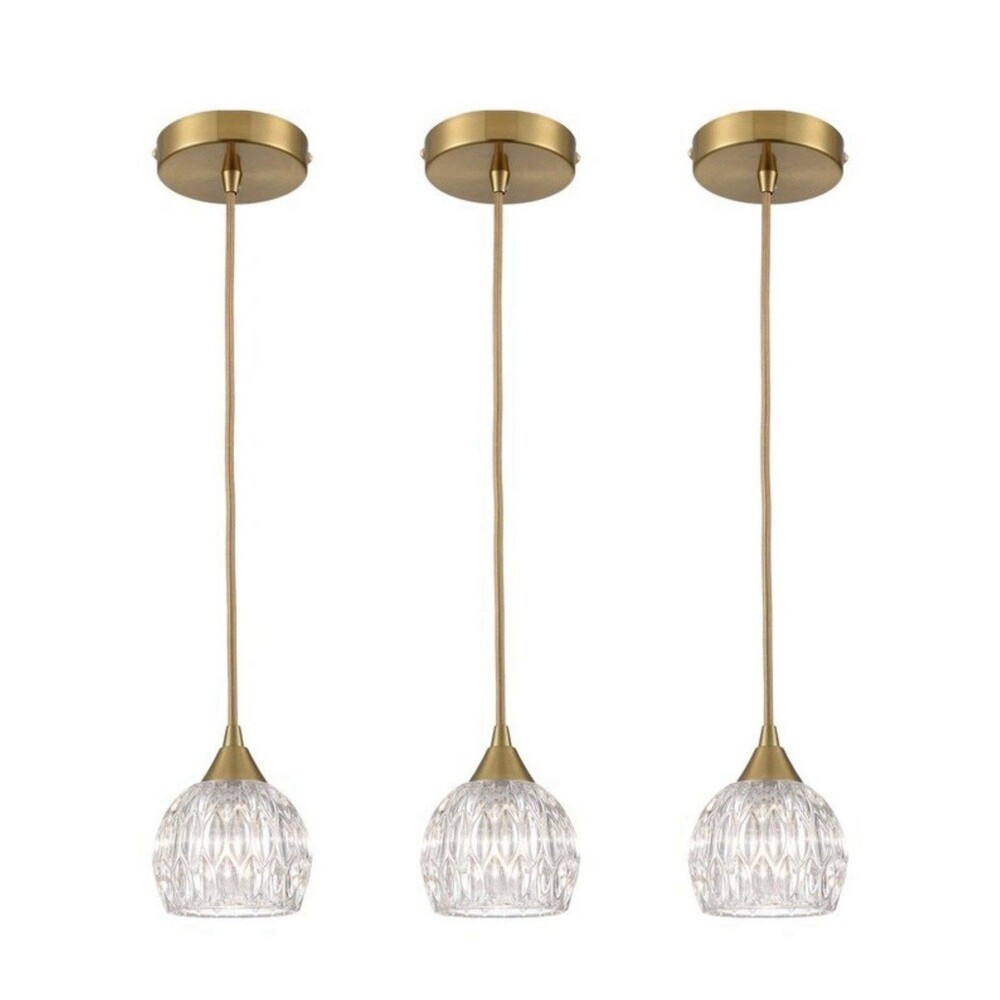 3 Pack Grooved Shade Gold Pendant Lights for Kitchen Island Dining Room Vintage